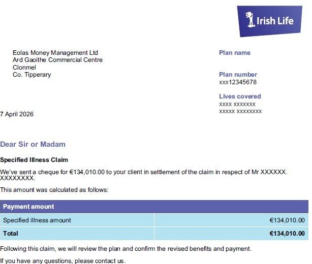 April 2026 Serious Illness Payment to Eolas Money Client